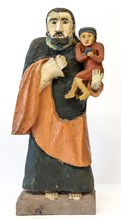 Rzeźba drewniana, święty Józef trzymający na ręku dzieciątko Jezus