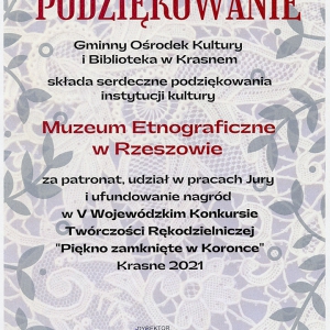 Podziękowanie dla Muzeum Etnograficznego w Rzeszowie - dyplom
